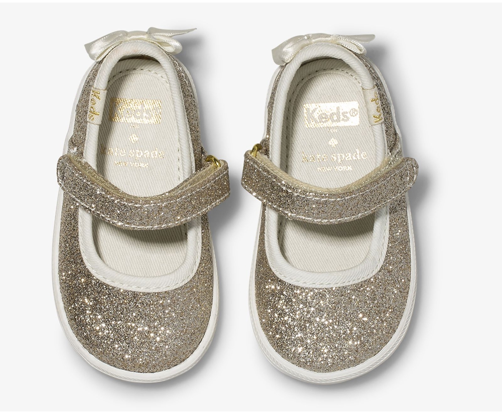 Keds Slip Ons Kinder Gold - Kate Spade New York Sloane Mj Glitter Crib - GLH-781056